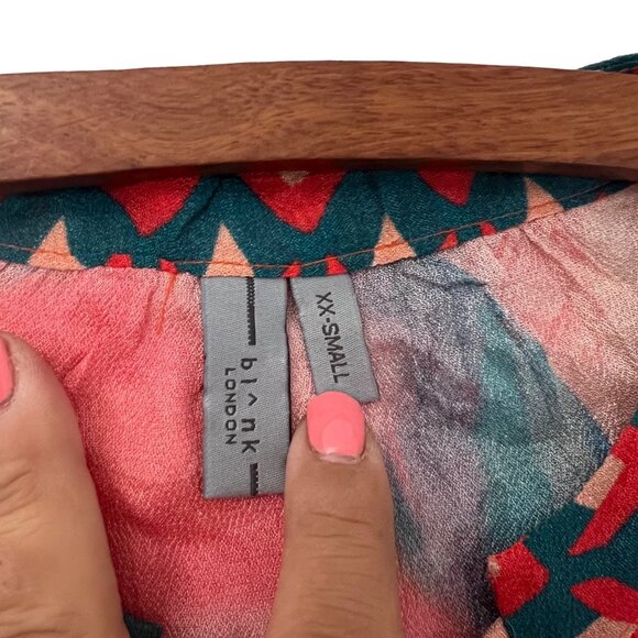 Blank London Womens Multicolor Watercolor Geometric Blouse Size 2XSmall - Picture 6 of 6